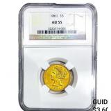 1891 $5 Gold Half Eagle NGC AU55
