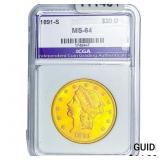 1891-S $20 Gold Double Eagle ICGS MS64