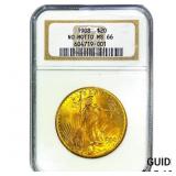 1908 $20 Gold Double Eagle NGC MS66 No Motto
