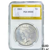 1922 Silver Peace Dollar PGA MS66
