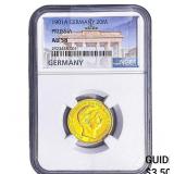 1901A Germany .2305 AGW 20 Mark NGC AU58