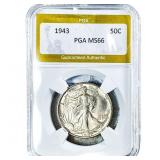 1943 Walking Liberty Half Dollar PGA MS66