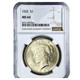 1922 Silver Peace Dollar NGC MS64