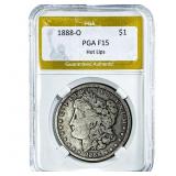 1885-O Morgan Silver Dollar PGA F15 Hot Lips