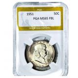 1951 Franklin Half Dollar PGA MS65 FBL
