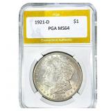 1921-D Morgan Silver Dollar PGA MS64