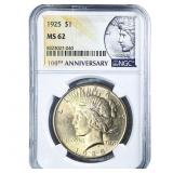 1925 Silver Peace Dollar NGC MS62