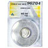 1946-D Roosevelt Dime ANACS MS66 FSB