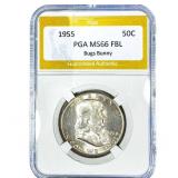 1955 Franklin Half Dollar PGA MS66 FBL, Bugs Bunny