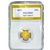 1873 Type 3 Dollar PGA MS64 Type 3, Open 3