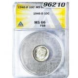 1946-D Roosevelt Dime ANACS MS66 FSB