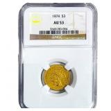 1874 $3 Gold Piece NGC AU53