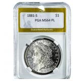 1881-S Morgan Silver Dollar PGA MS64 PL