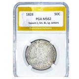 1828 Capped Bust Half Dollar PGA MS62 Sqaure 2, Sm