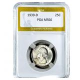 1939-D Washington Silver Quarter PGA MS66