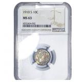 1910-S Barber Dime NGC MS63