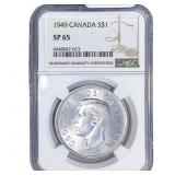 1949 Canada Silver Dollar - George VI NGC SP65