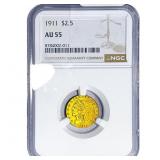 1911 $2.50 Gold Quarter Eagle NGC AU55