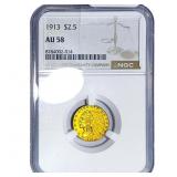 1913 $2.50 Gold Quarter Eagle NGC AU58