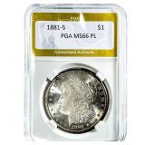 1881-S Morgan Silver Dollar PGA MS66 PL