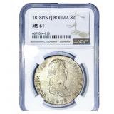 1818PTS PJ Bolivia Silver 8 Reales NGC MS61