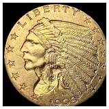 1908 Indian Head $2.5 Gold Quarter Eagle  NEARLY