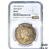 1921 Silver Peace Dollar NGC MS64 High Relief