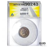 1873 Indian Head Cent ANACS GOOD6