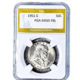 1951-S Franklin Half Dollar PGA MS65 FBL