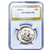 1954-S Franklin Half Dollar PGA MS66 FBL