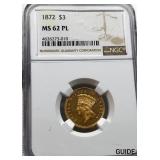 1872 $3 Gold Piece NGC MS62 PL