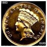 1883 $3 Gold Piece CHOICE BU+