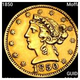 1850 Moffat $5 Gold Half Eagle UNCIRCULATED