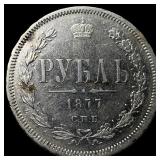 1877 Russia Silver Rouble CHOICE AU