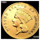 1884 $3 Gold Piece CHOICE AU+