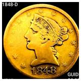 1848-D $5 Gold Half Eagle NEARLY UNCIRCULATED