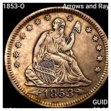 1853-O Arrows and Rays Seated Liberty Quarter UNCI