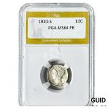 1920-S Mercury Silver Dime PGA MS64 FB