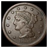 1854 Braided Hair Large Cent NEARLY  UNCIRCULATED