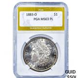 1883-O Morgan Silver Dollar PGA MS63 PL