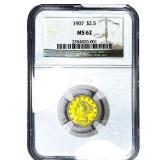1907 $2.50 Gold Quarter Eagle NGC MS62