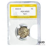 1913-S Buffalo Nickel PGA MS65 Type 1