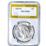 1923-D Silver Peace Dollar PGA MS64