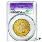 1852 $20 Gold Double Eagle CAC AU50