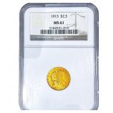1913 $2.50 Gold Quarter Eagle NGC MS61