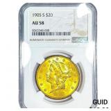 1905-S $20 Gold Double Eagle NGC AU58