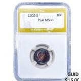 1902-S Barber Dime PGA MS66