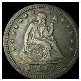 1853 Arrows/Rays Seated Liberty Quarter  NEARLY U