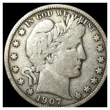 1907 Silver Barber Half Dollar LIGHTLY  CIRCULATE