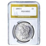 1890-S Morgan Silver Dollar PGA MS62